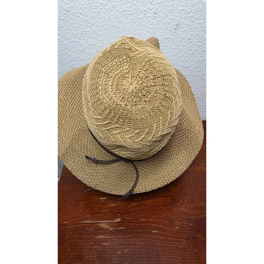 Scala Pronto‎ Women's Wide Brim Woven Straw Sun Hat Brown Accent Band Size OS